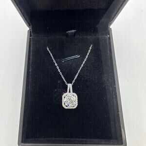 Moissanite GRA Round Necklace Cushion Cut Halo Pendant Chain 925 18K 2 Ct